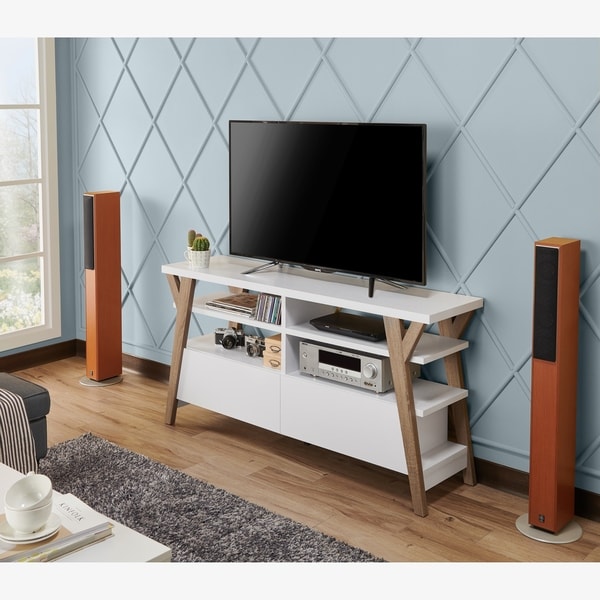 Furniture of America Cise Modern 60-inch White Open Storage TV Stand - N/A