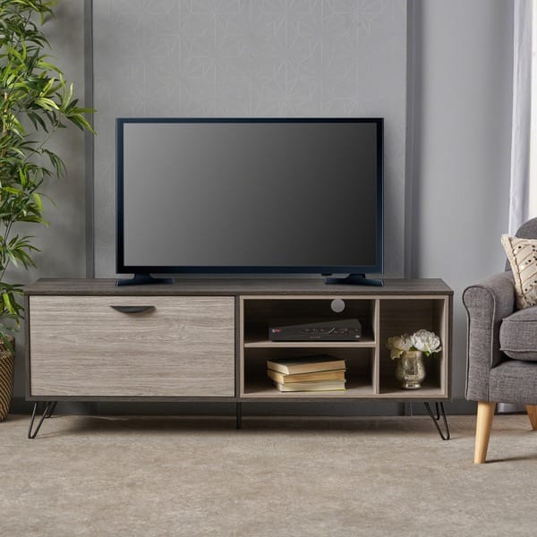slide 1 of 7, Houlihan Mid-Century Modern Two-Toned TV Stand with Hairpin Legs by Christopher Knight Home