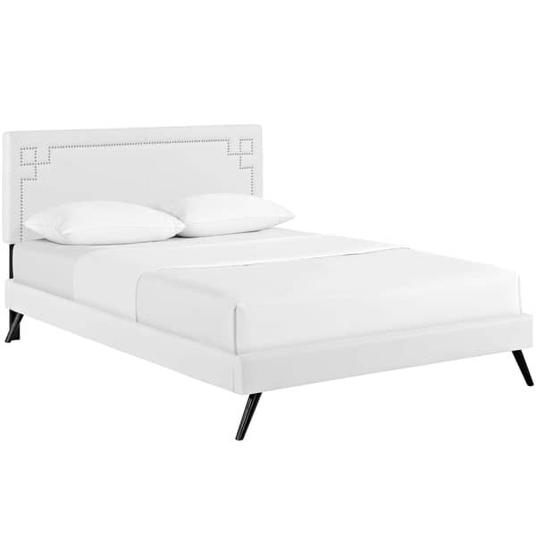 slide 3 of 10, Ruthie Queen Platform Bed with Round Splayed Legs White