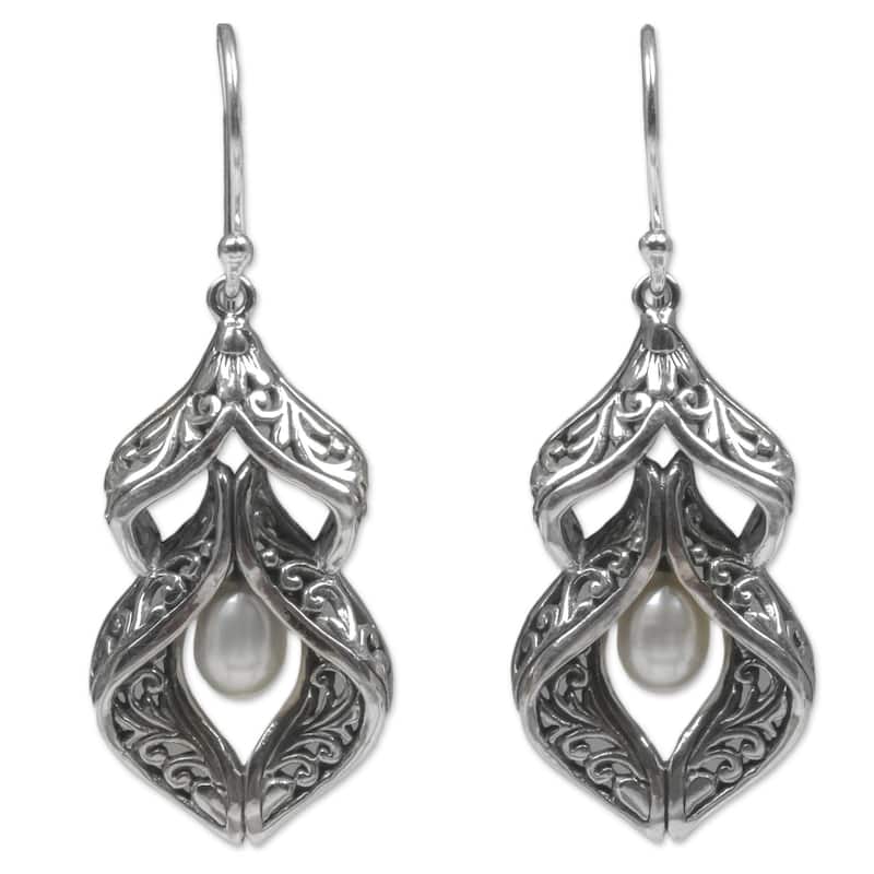 Handmade Sterling Silver Cultured Pearl Earrings (Indonesia) - 1.8*0.7 - 1.8*0.7 - Silver - 6.5-7 MM - White - White
