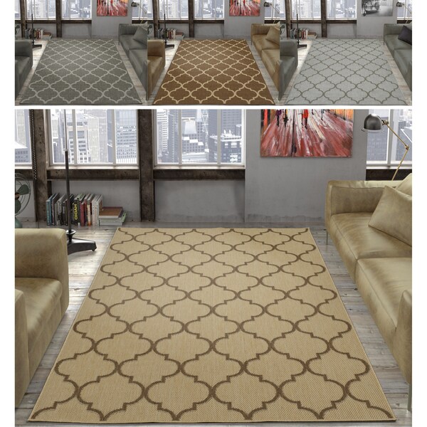 Shop Ottomanson Jardin Trellis Design Indoor/Outdoor Jute Backing Area Rug 5'3" x 7'3" On