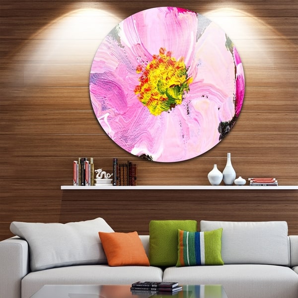 Phase1 Designart 'Pink Flower Oil Painting' Floral Art Painting Circle ...