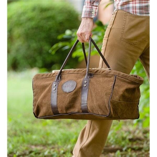 Heavy Duty Canvas Log Carrier With Leather Handles