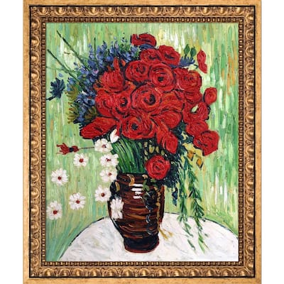 La Pastiche Vincent Van Gogh 'Vase with Daisies and Poppies' Hand Painted Oil Reproduction