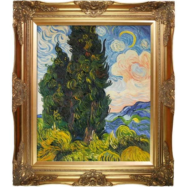 Vincent Van Gogh Two Cypresses Hand Painted Oil Reproduction On Sale Overstock Vincent Van Gogh Two Cypresses Hand Painted Oil Reproduction On Sale Overstock