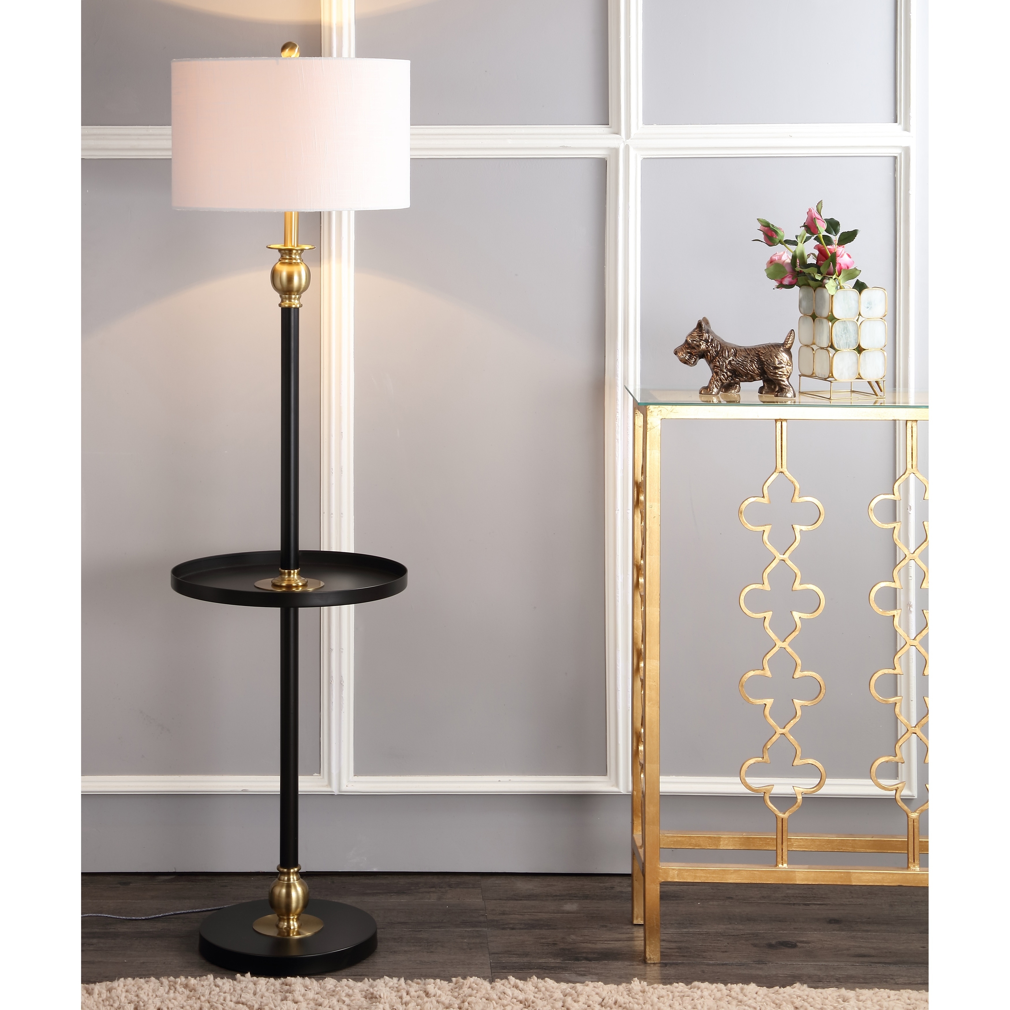 Shop Evans 61" Metal LED End Table Floor Lamp, Black/Brass by JONATHAN