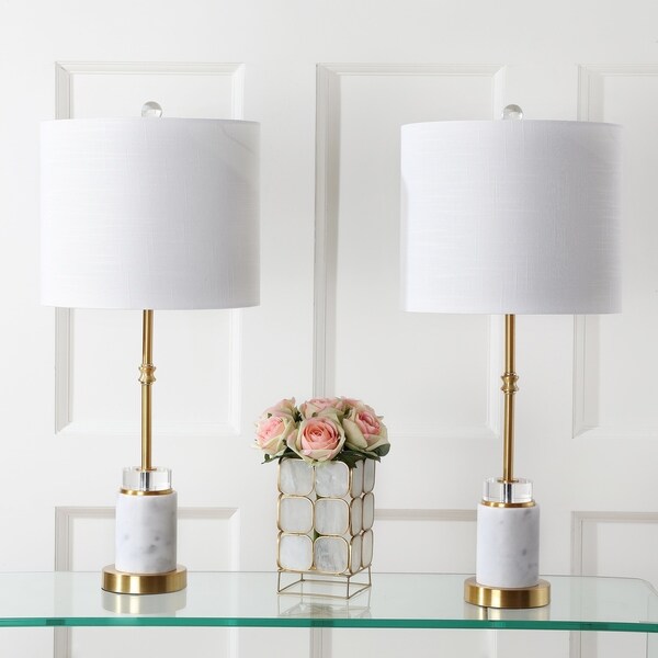 Harper 27" Marble/Crystal LED Table Lamp, Brass (Set of 2) by JONATHAN Y