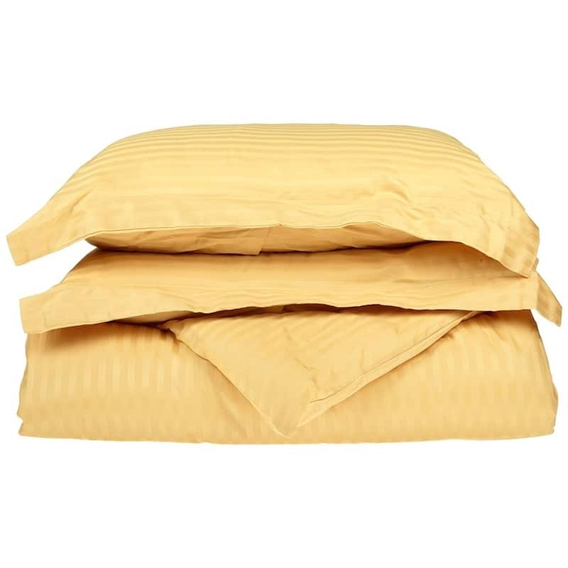 Kotter Home 650 Thread Count Striped Cotton Duvet Set - Full/Full - Queen - Gold