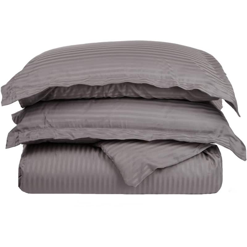 Kotter Home 650 Thread Count Striped Cotton Duvet Set - King - Cal King/King - Grey