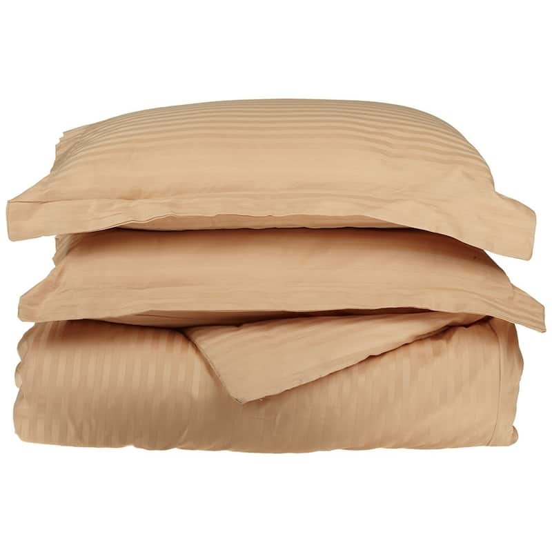 Kotter Home 650 Thread Count Striped Cotton Duvet Set - Full/Full - Queen - Beige