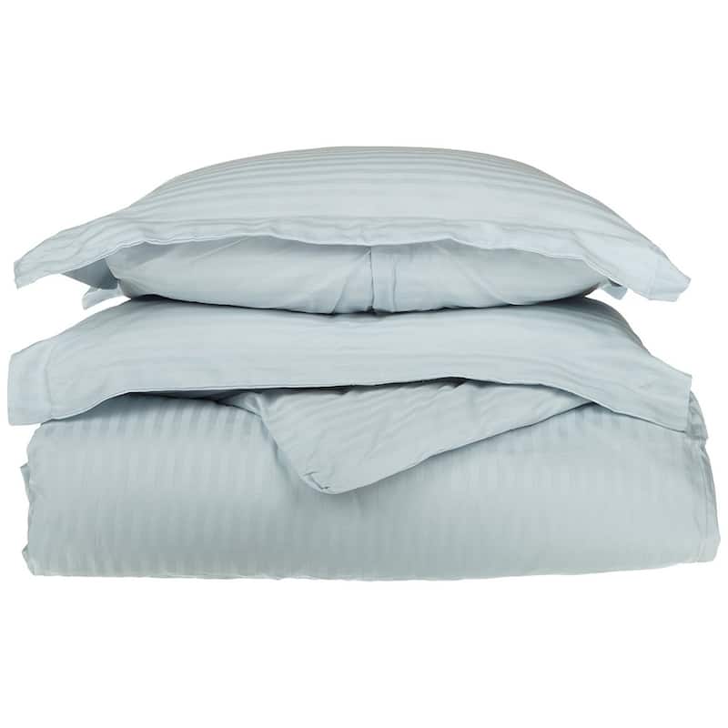 Kotter Home 650 Thread Count Striped Cotton Duvet Set - Full - Queen - Light Blue