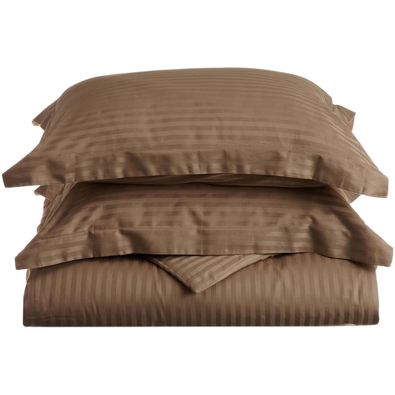 Kotter Home 650 Thread Count Striped Cotton Duvet Set - Full/Full - Queen - Taupe
