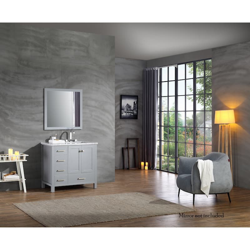 Ariel Cambridge 37 In. Right Offset Single Sink Vanity in Grey