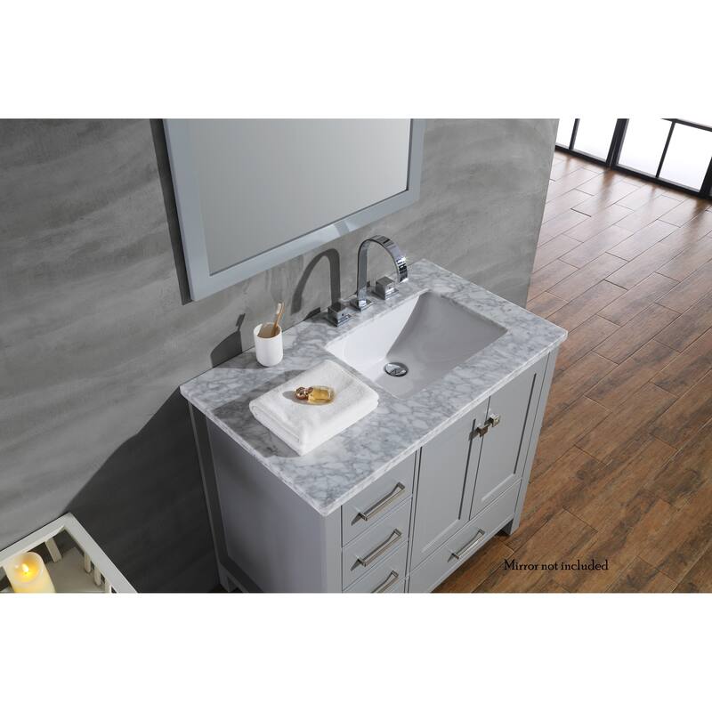 Ariel Cambridge 37 In. Right Offset Single Sink Vanity in Grey