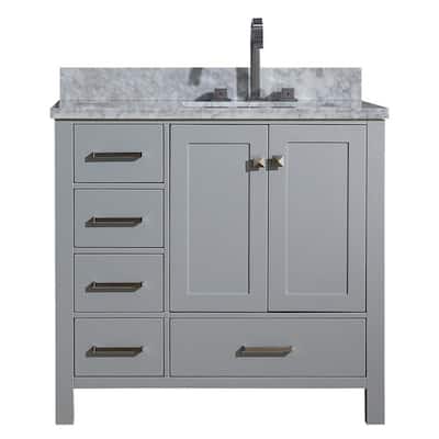 Ariel Cambridge 37 In. Right Offset Single Sink Vanity in Grey