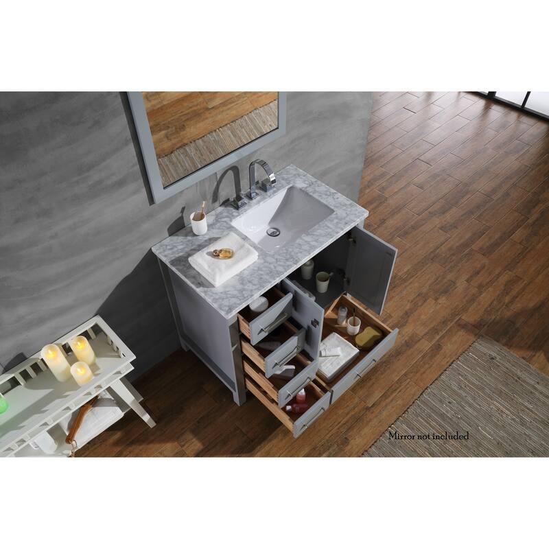Ariel Cambridge 37 In. Right Offset Single Sink Vanity in Grey