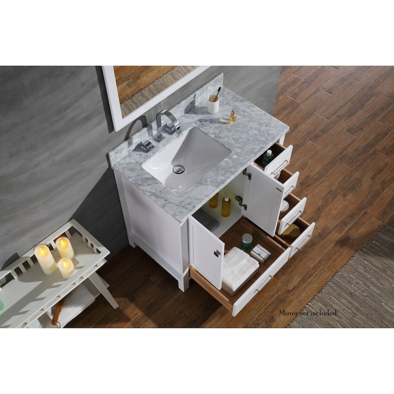 Ariel Cambridge 37 In. Left Offset Single Sink Vanity in White