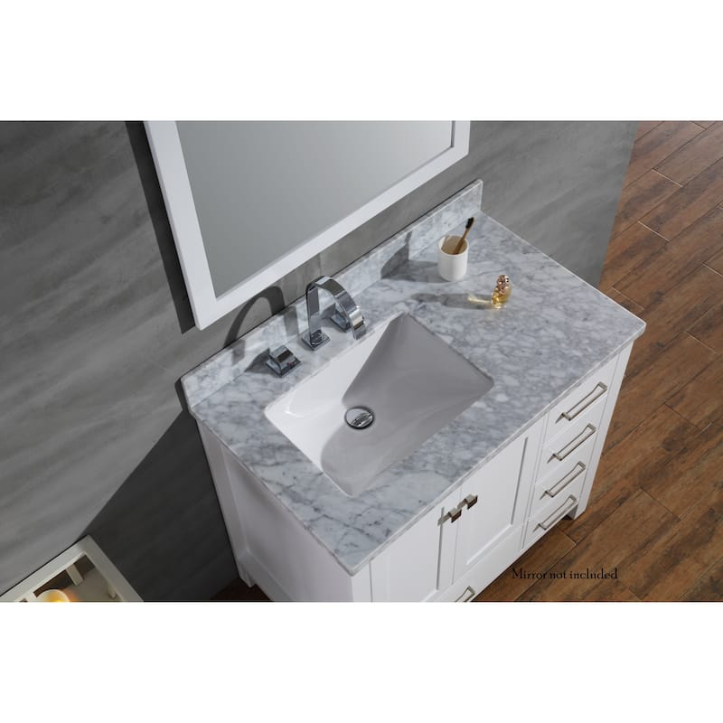 Ariel Cambridge 37 In. Left Offset Single Sink Vanity in White