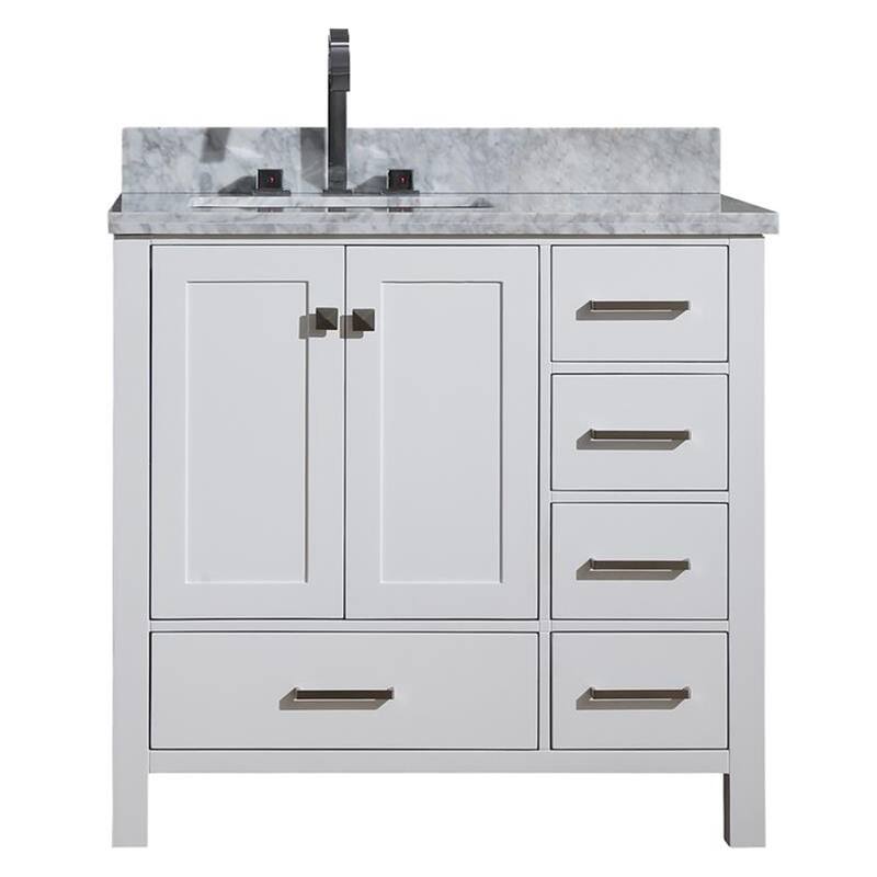Ariel Cambridge 37 In. Left Offset Single Sink Vanity in White