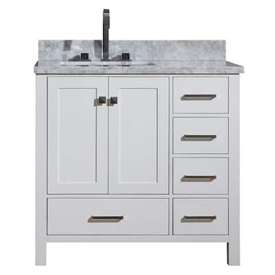 Ariel Cambridge 37 In. Left Offset Single Sink Vanity in White