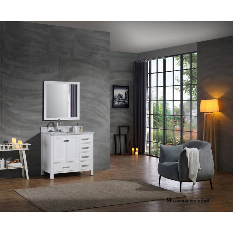 Ariel Cambridge 37 In. Left Offset Single Sink Vanity in White