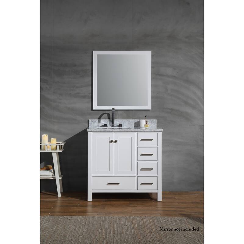 Ariel Cambridge 37 In. Left Offset Single Sink Vanity in White