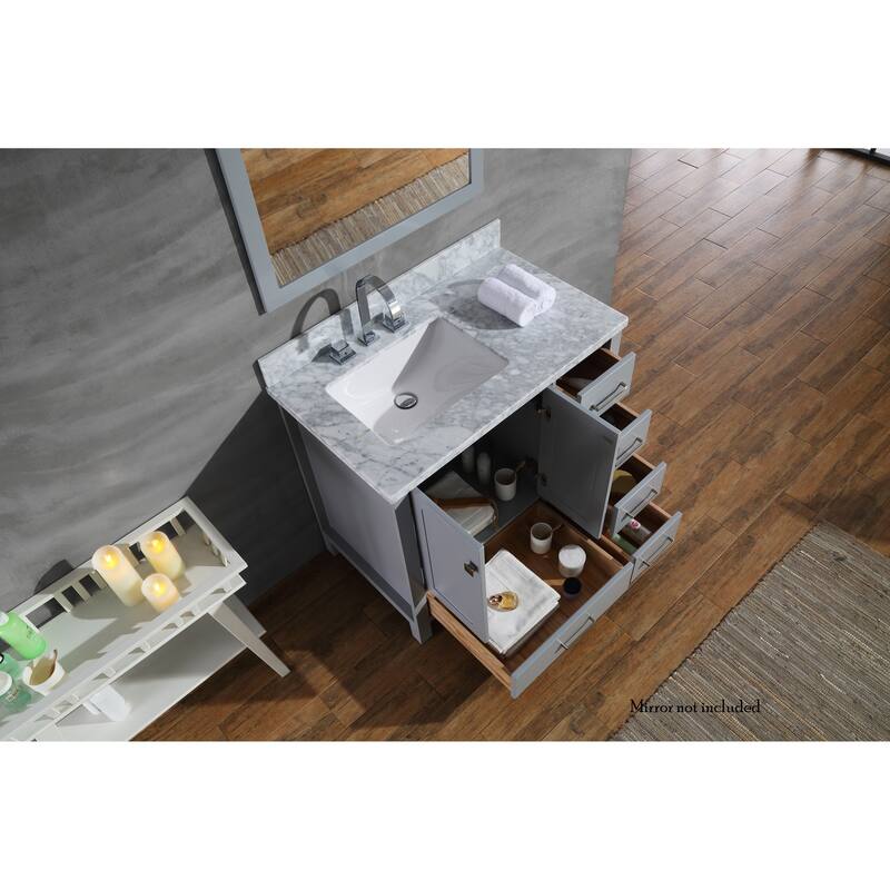 Ariel Cambridge 37 In. Left Offset Single Sink Vanity In Grey
