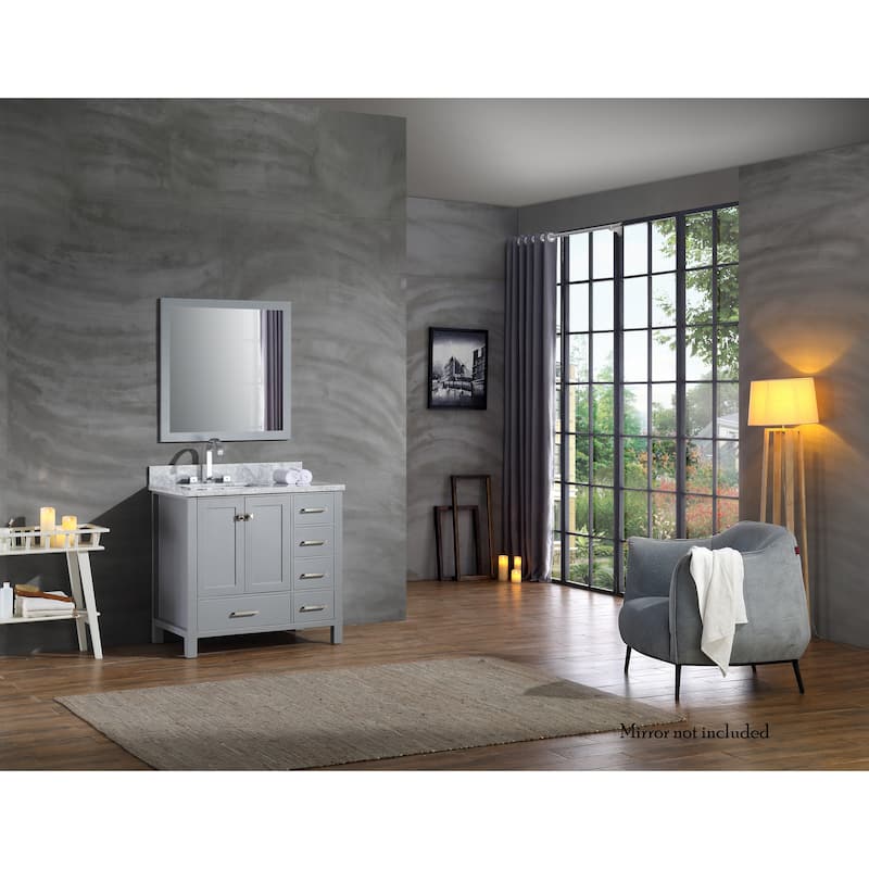 Ariel Cambridge 37 In. Left Offset Single Sink Vanity In Grey
