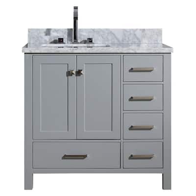 Ariel Cambridge 37 In. Left Offset Single Sink Vanity In Grey