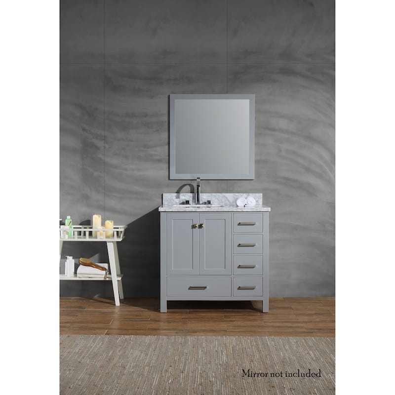 Ariel Cambridge 37 In. Left Offset Single Sink Vanity In Grey