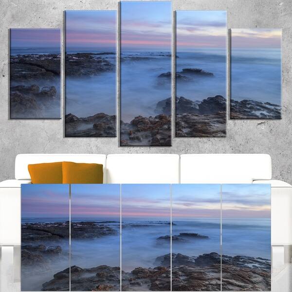 Long Exposure at Sunset over Rocks - Modern Beach Canvas Art Print ...