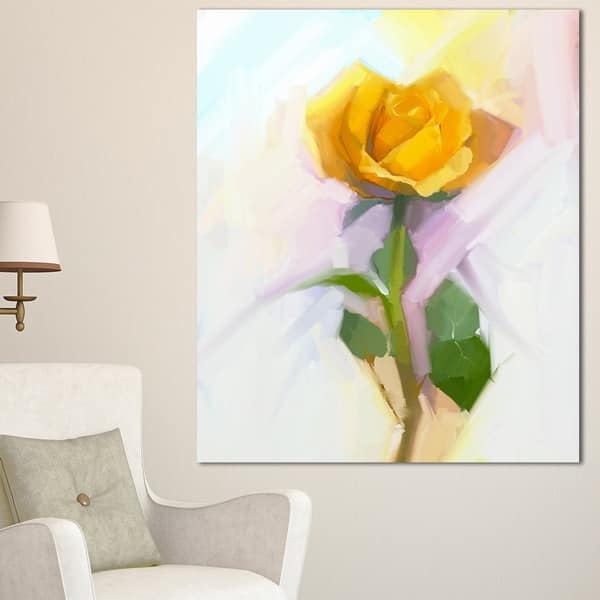 Designart 'Rose With Green Leaves Painting' Large Floral Canvas Artwork ...