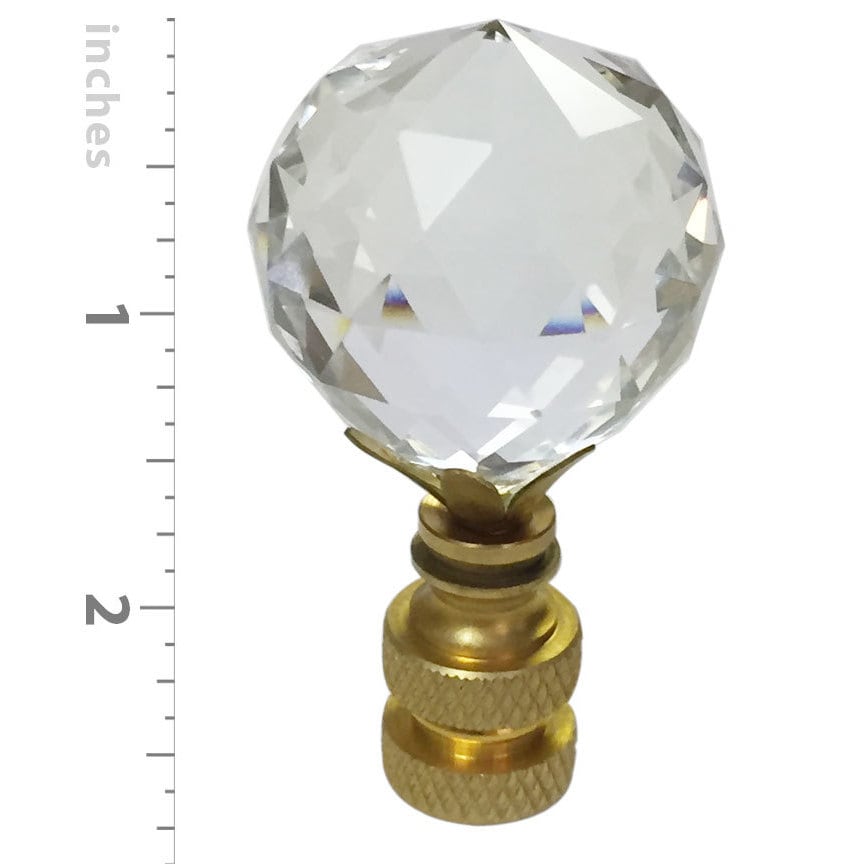 Royal Designs Clear Crystal Ball 1.6 Lamp Finial for Lamp Shade Antique Brass Base Set of 2