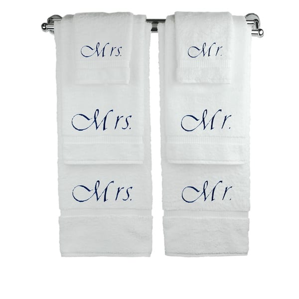 Bare Cotton Luxury Hotel Spa Mr and Mrs Embroidered Towels