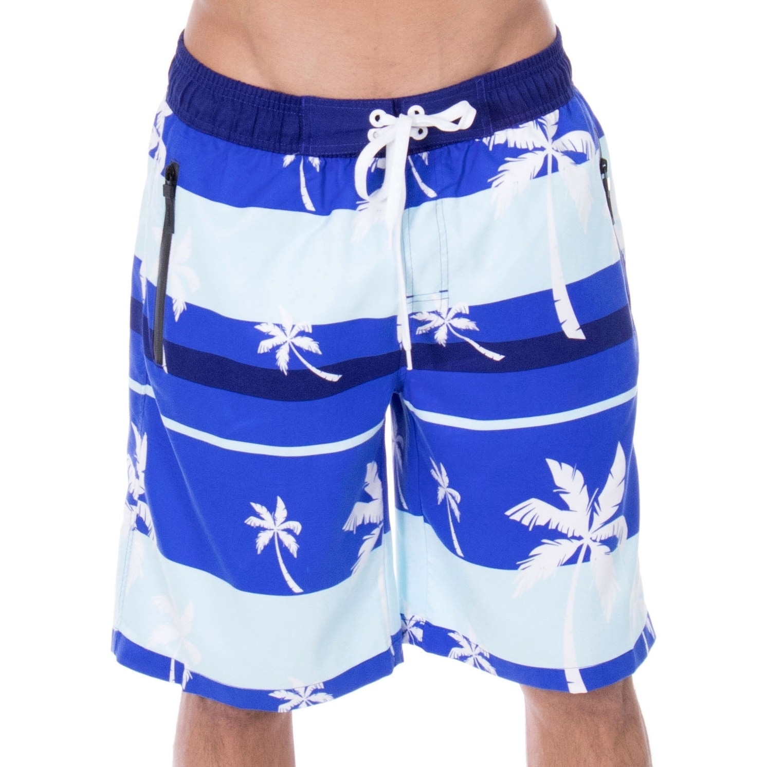 Shop Men's Alvin Striped Palm Tree Print Swim Trunks Board Shorts ...