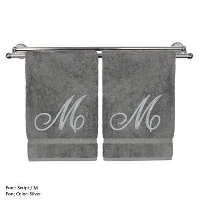 Silver Script Monogrammed Turkish Cotton 16x30-inch Hand Towel (set of 2) - M