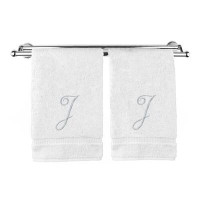 Silver Script Monogrammed Turkish Cotton 16x30-inch Hand Towel (set of 2) - J