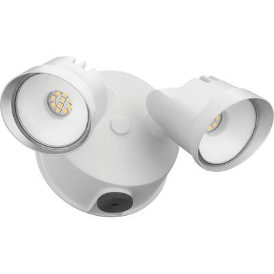 Lithonia Lighting Twin Head Dusk to Dawn Adjustable Outdoor Integrated LED Security Light, Round White, Gen 2