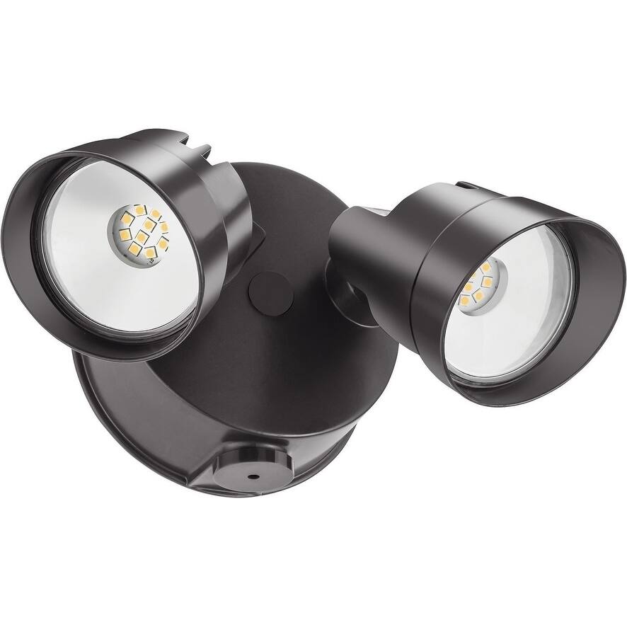 Lithonia Lighting Twin Head Dusk to Dawn Adjustable Outdoor Integrated LED Security Light, Round Dark Bronze, Gen 2