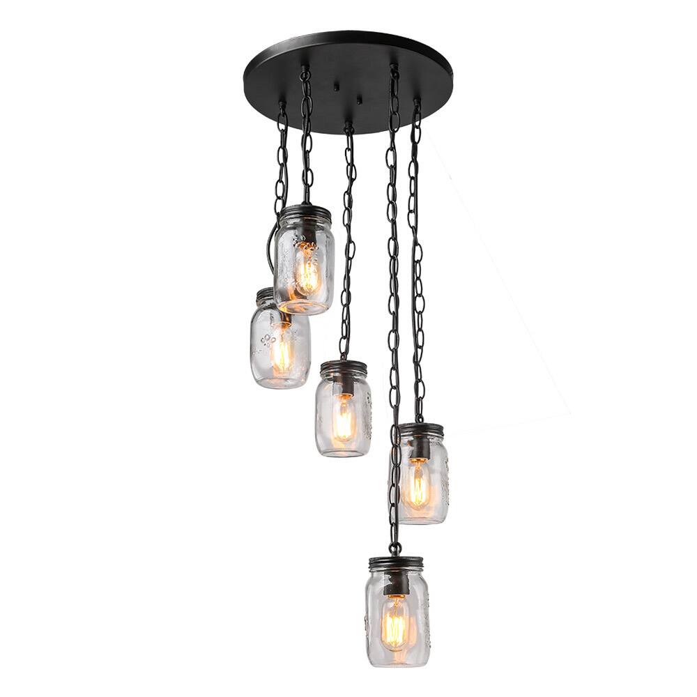 LNC 5-Light Chandelier Lighting Spiral Glass Jar Ceiling Light Linear Kitchen Island Lighting