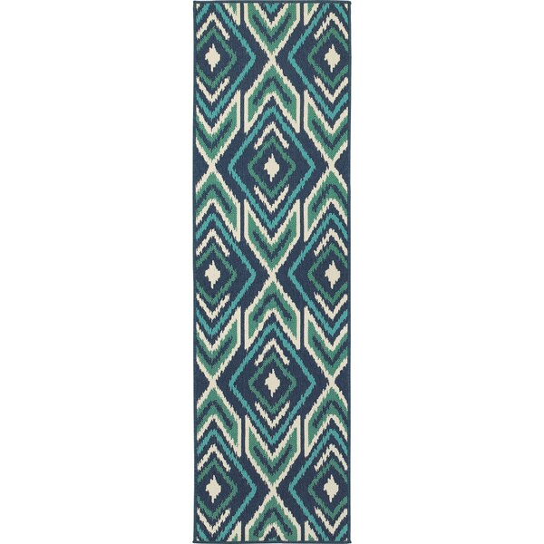 Ikat Diamonds Navy Green Indoor Outdoor Rug 2 3 X 7 6 Ikat Diamonds Navy Green Indoor Outdoor Rug 2 X27 3 X 7