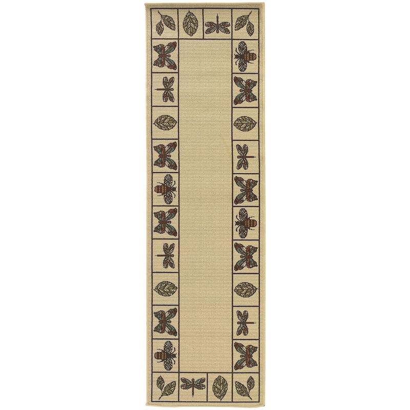 Vista Home Malta Botanical Indoor-Outdoor Area Rug - 2'3" x 7'6" Runner - Cream/Brown