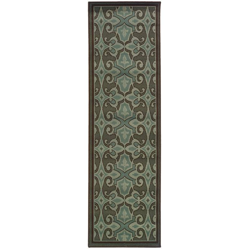 Vista Home Malta Porch Traditions Indoor/ Outdoor Loop Pile Area Rug - 2'3" x 7'6" Runner - Blue/Brown
