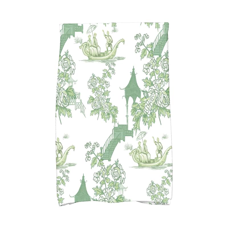 18 x 30 inch China Old Floral Print Hand Towel - Green