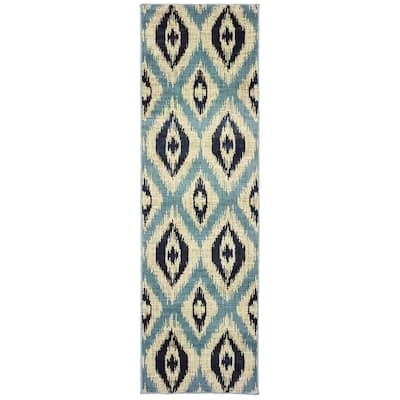 Vista Home Liliana Azul Vue Ikat Abract Trellis Area Rug
