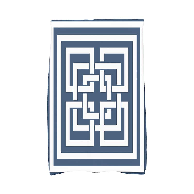 18 x 30 Inch Greek New Key Geometric Print Hand Towel - Navy