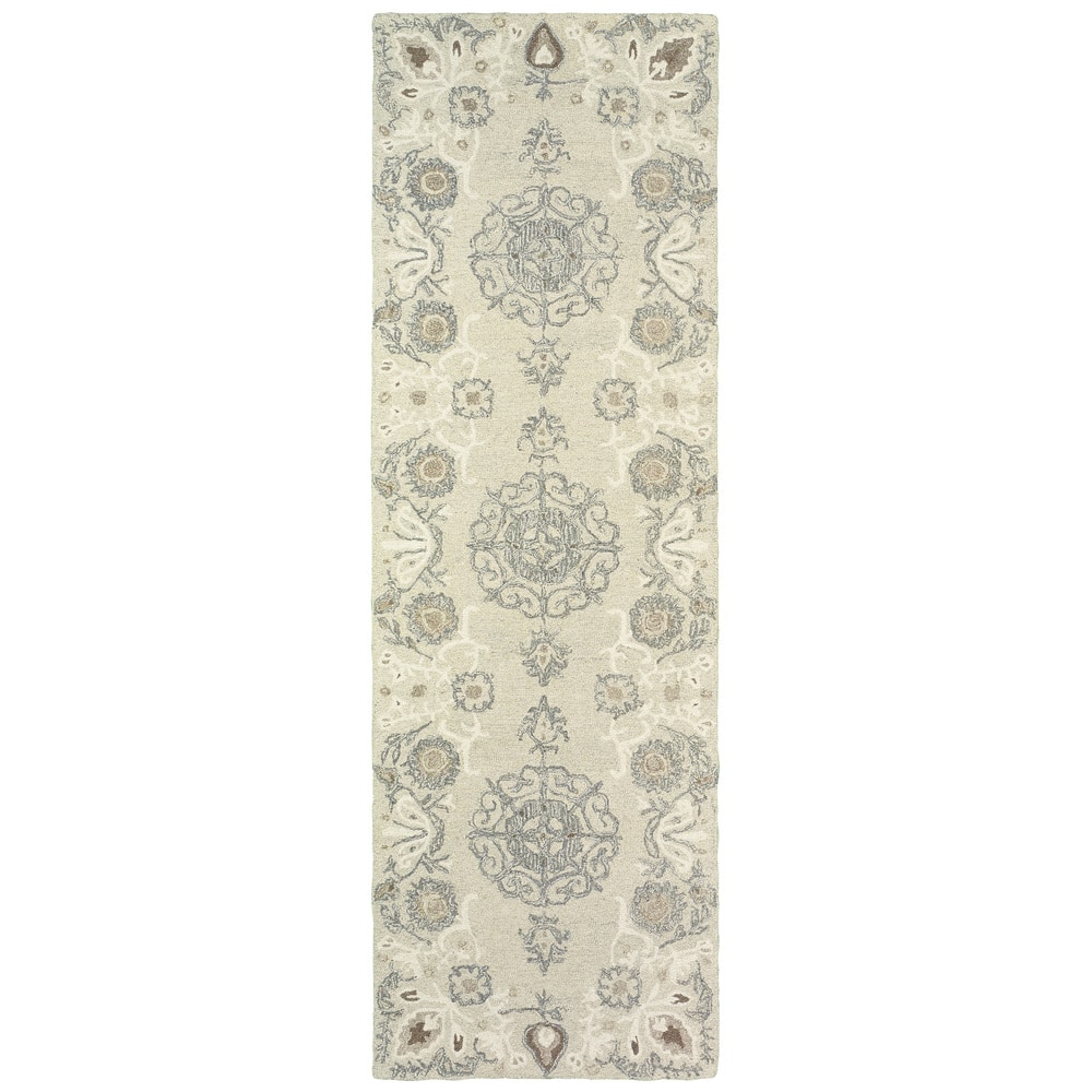 Style Haven Globeflower Medallions Handcrafted Undyed Wool Runner Rug