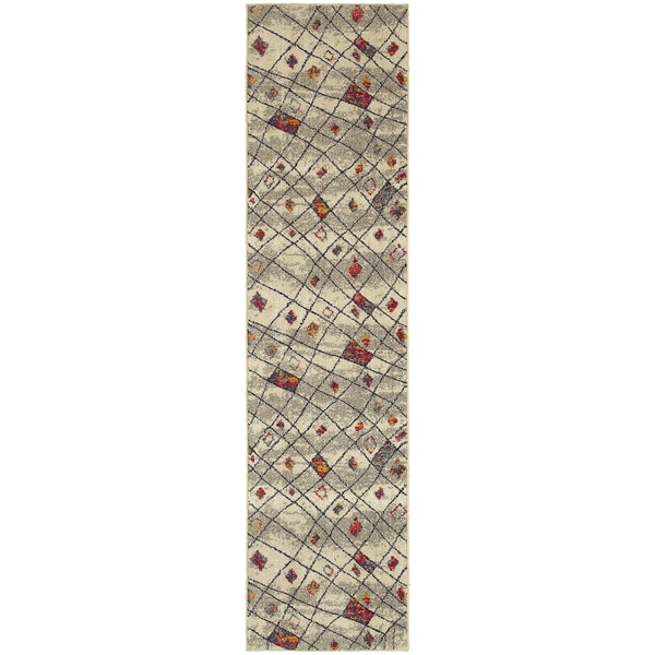 Updated Tribal Diamond Ivory/ Multi Rug (2'7X10') - 2'7" x 10' Runner