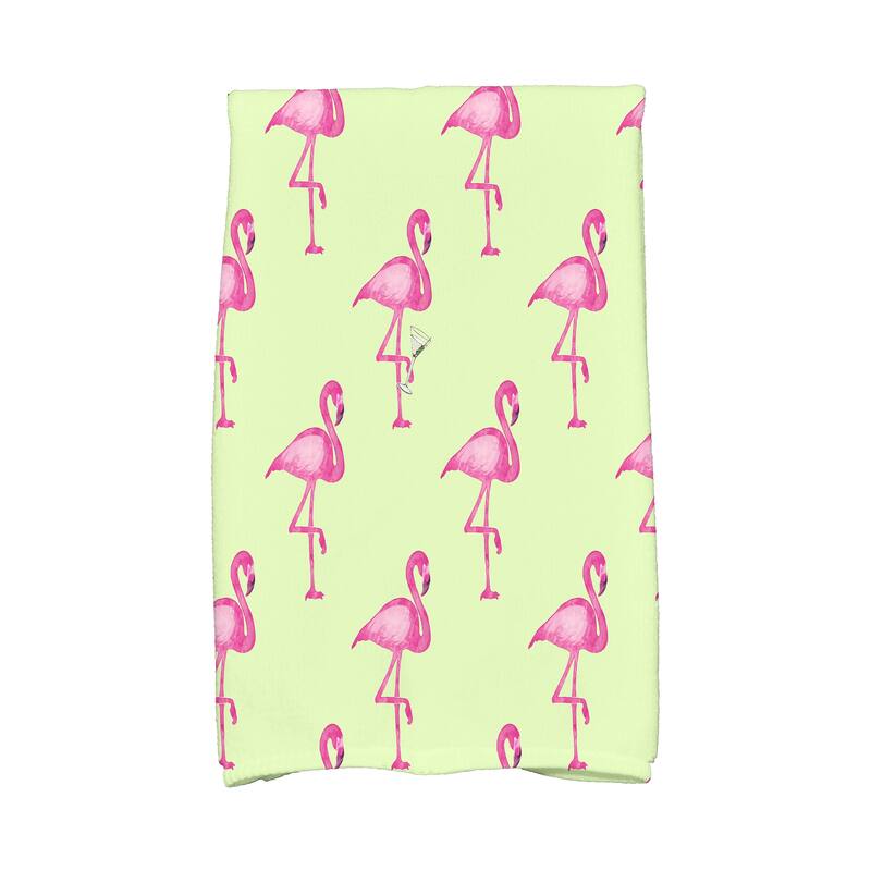 18 x 30 inch Flamingo Fanfare Martini Animal Print Kitchen Towel - Green
