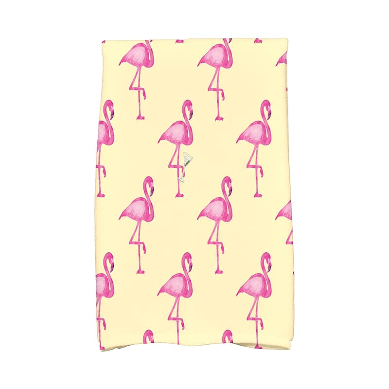 18 x 30 inch Flamingo Fanfare Martini Animal Print Kitchen Towel - Yellow